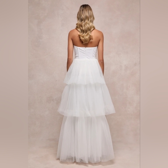 Lulus Exquisite Enchantment White Tulle Tiered Strapless Gown S Wedding Party - Picture 5 of 9